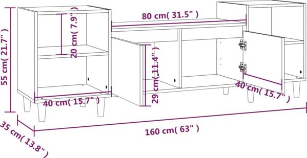 vidaXL Szafka pod telewizor, szary dab sonoma, 160x35x55 cm