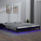 vidaXL Rama κρεβατιού με LED, μαύρη, 120x190 cm, διπλό, από μασίφ ξύλο