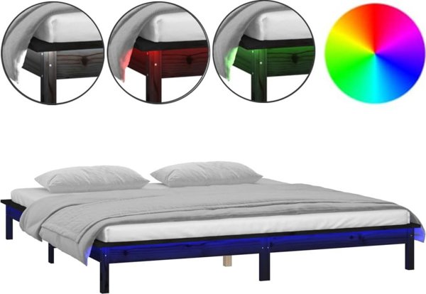 vidaXL Rama κρεβατιού με LED, μαύρη, 120x190 cm, διπλό, από μασίφ ξύλο