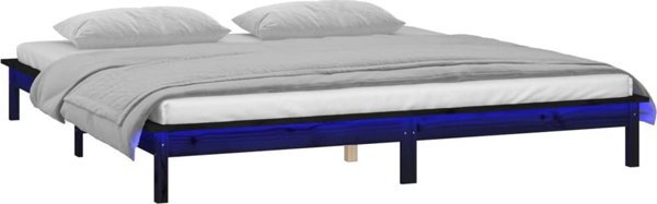 vidaXL Rama κρεβατιού με LED, μαύρη, 120x190 cm, διπλό, από μασίφ ξύλο