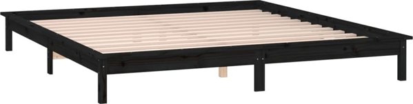 vidaXL Rama κρεβατιού με LED, μαύρη, 120x190 cm, διπλό, από μασίφ ξύλο