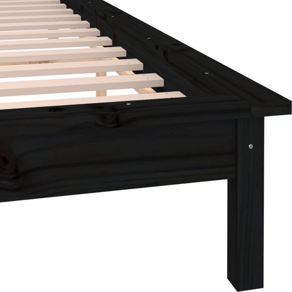 vidaXL Rama κρεβατιού με LED, μαύρη, 120x190 cm, διπλό, από μασίφ ξύλο