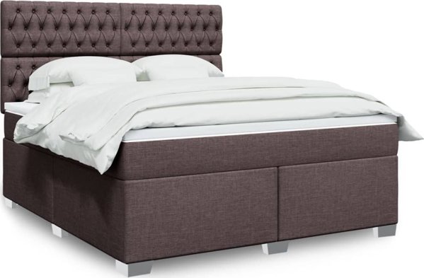 vidaXL Κρεβάτι continental με στρώμα, καφέ, υφασμάτινο, 180x200 εκ.