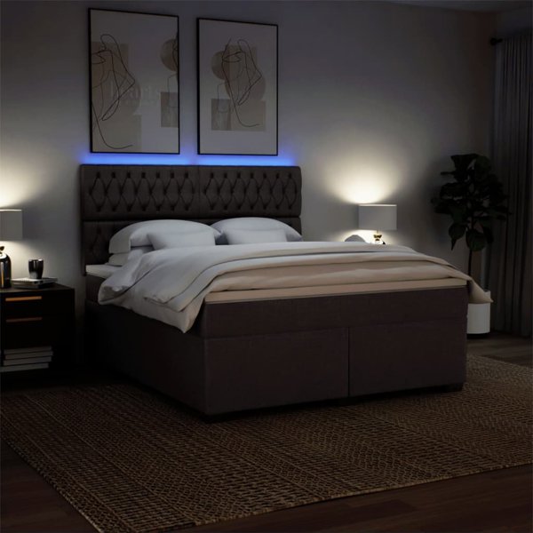 vidaXL Κρεβάτι continental με στρώμα, καφέ, υφασμάτινο, 180x200 εκ.