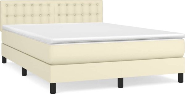 vidaXL Λοξό κρεβάτι με στρώμα, κρεμ, οικοδερμα 140x200 εκ