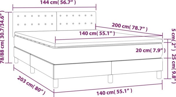 vidaXL Λοξό κρεβάτι με στρώμα, κρεμ, οικοδερμα 140x200 εκ