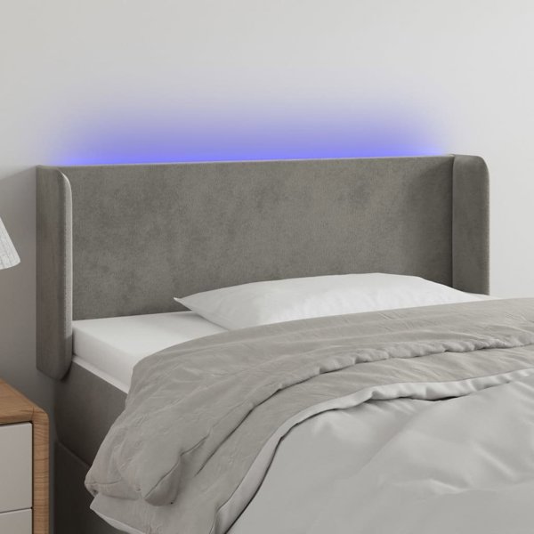 vidaXL Zaglowek do lozka z LED, jasnoszary, 103x16x78/88 cm, aksamit