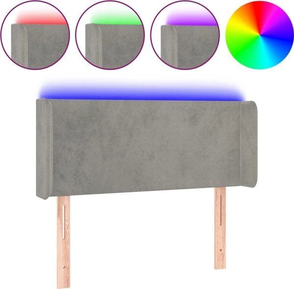 vidaXL Zaglowek do lozka z LED, jasnoszary, 103x16x78/88 cm, aksamit