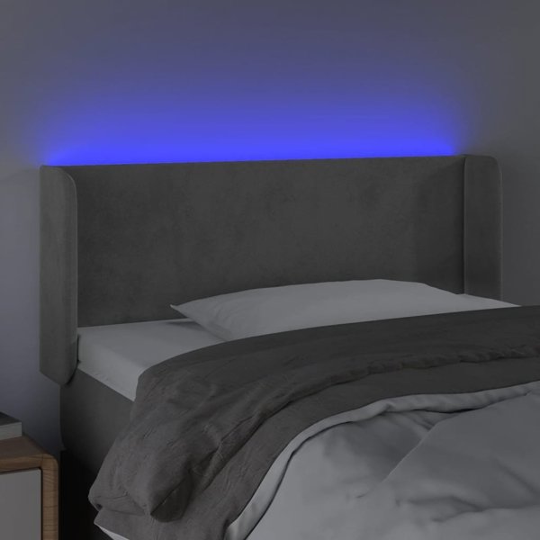 vidaXL Zaglowek do lozka z LED, jasnoszary, 103x16x78/88 cm, aksamit