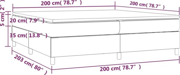 vidaXL Κρεβάτι κοντινενταλ με στρώμα 200x200 cm, μαύρο, ύφασμα