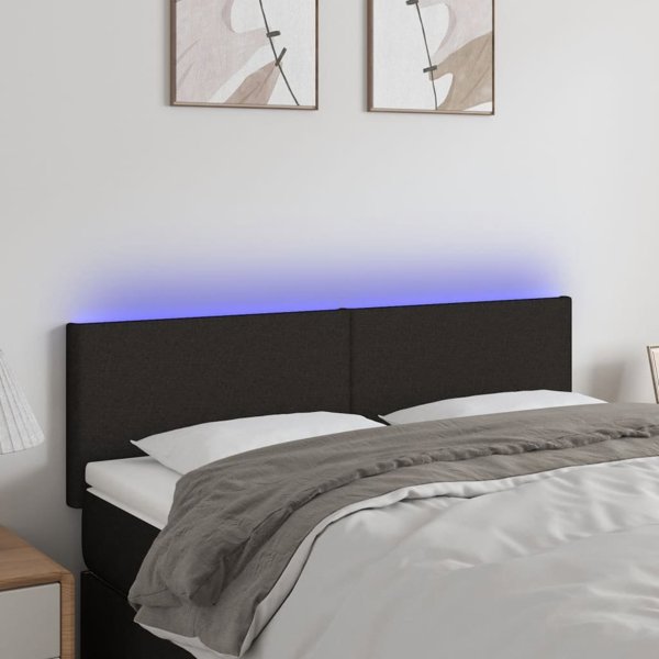 vidaXL Zaglowek do lozka me to LED czarny 144x5x78/88 cm tkanina