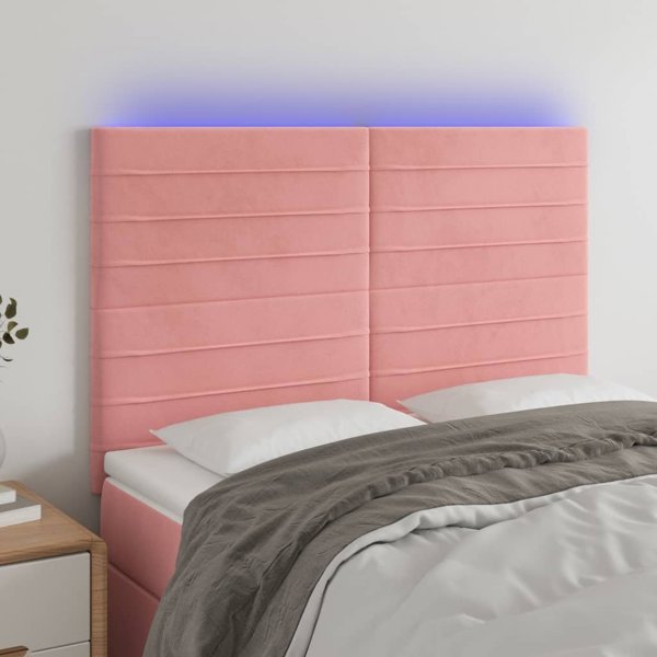 vidaXL Κεφαλάρι κρεβατιού με LED, ροζ, 144x5x118/128 cm, βελούδο