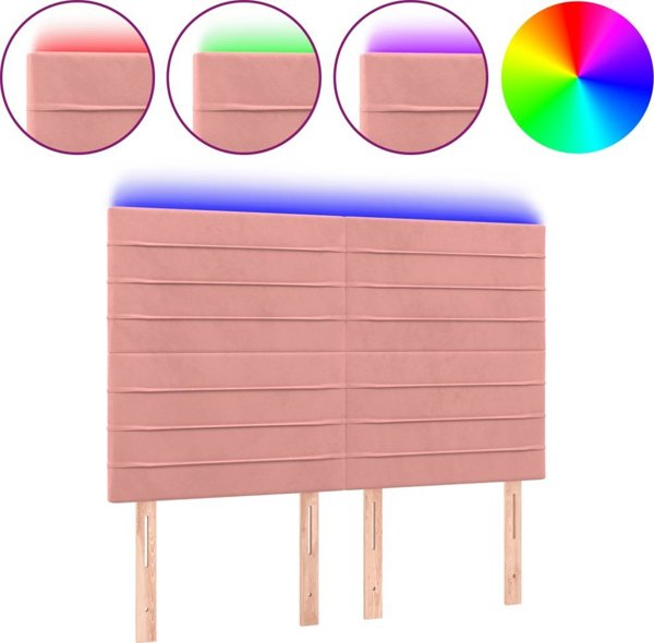 vidaXL Κεφαλάρι κρεβατιού με LED, ροζ, 144x5x118/128 cm, βελούδο