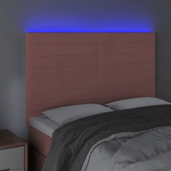 vidaXL Κεφαλάρι κρεβατιού με LED, ροζ, 144x5x118/128 cm, βελούδο
