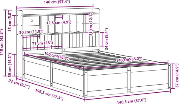 vidaXL ξύλινο πλαίσιο κρεβατιού χωρίς στρώμα 140x190 cm