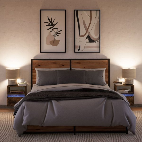 vidaXL Επιτοίχια Νυχτερινά Κομοδίνα με LED, 2 τεμ, Καπνιστό Δρυς