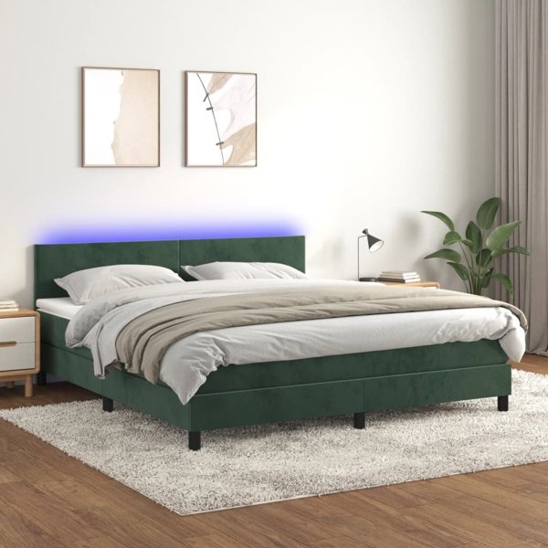 vidaXL Κρεβάτι κοντινεντάλ με στρώμα και LED, πράσινο βελούδο 160x200 εκ.