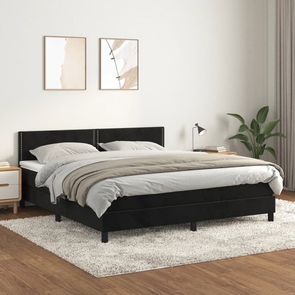 vidaXL Κοντινενταλ κρεβάτι με στρώμα 160x200 cm, μαύρο βελούδο