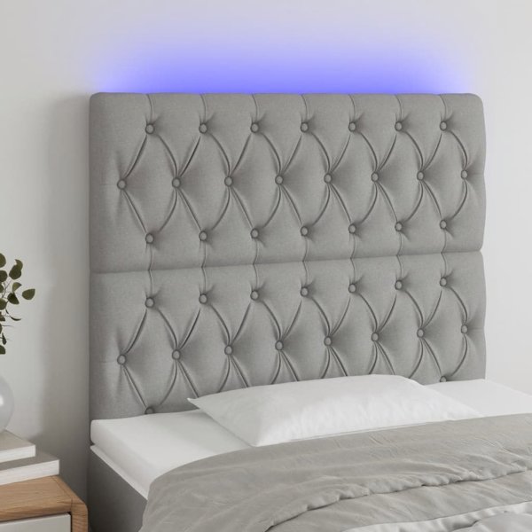 vidaXL Κεφαλάρι Κρεβατιού με LED, Ανοιχτό Γκρι, 90x7x118/128 εκ, Υφασμάτινο