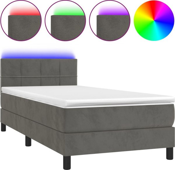 vidaXL Λουτζκο κοντινεντάλε με στρώμα και LED, γκρι βελούδο 80x200 cm