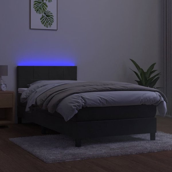 vidaXL Λουτζκο κοντινεντάλε με στρώμα και LED, γκρι βελούδο 80x200 cm