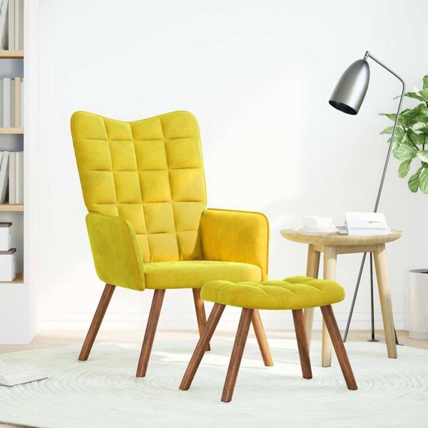 vidaXL Πολυθρόνα Relax με Σκαμπό Βελούδινη Κίτρινη για το Σαλόνι