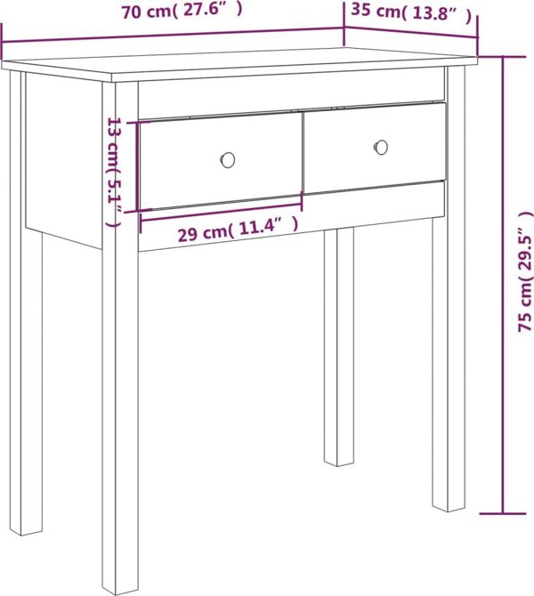 vidaXL vidaXL Stolik konsolowy, 70x35x75 cm, lite drewno sosnowe