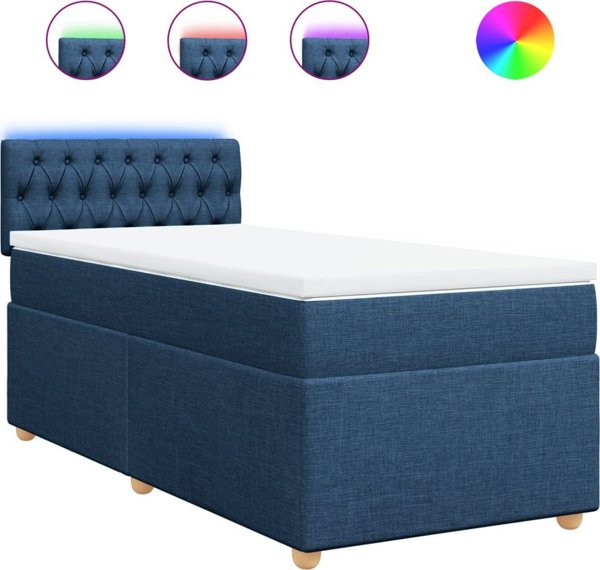 vidaXL Κρεβάτι Continental με στρώμα, μπλε, ύφασμα, 90x200 εκ.