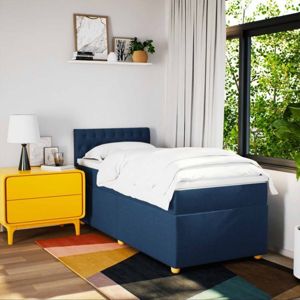 vidaXL Κρεβάτι Continental με στρώμα, μπλε, ύφασμα, 90x200 εκ.