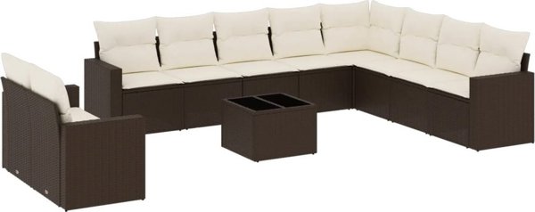vidaXL Σετ Κήπου 11 Τεμαχίων, PE Rattan με Μαξιλάρια, Καφέ Χρώμα