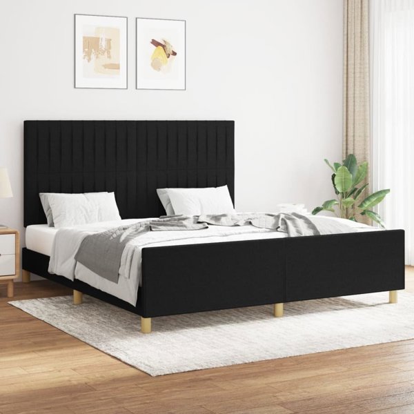 vidaXL Κρεβατοκάμαρα με κεφαλάρι, μαύρη, 160x200 cm, επενδεδυμένη με ύφασμα