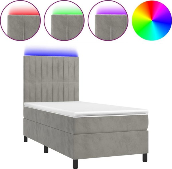 vidaXL Κρεβάτι κοντινένταλ με στρώμα και LED, γκρι, 80x200 cm, βελούδο