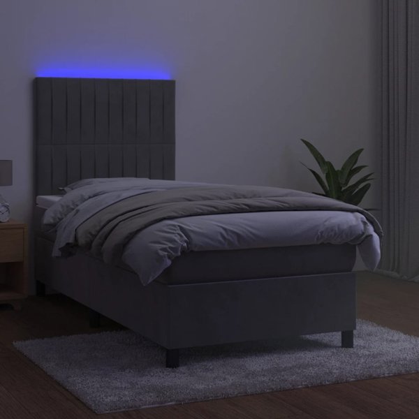 vidaXL Κρεβάτι κοντινένταλ με στρώμα και LED, γκρι, 80x200 cm, βελούδο