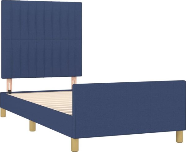 vidaXL vidaXL Rama lozka z zaglowkiem, niebieska, 100x200 cm, obita tkanina