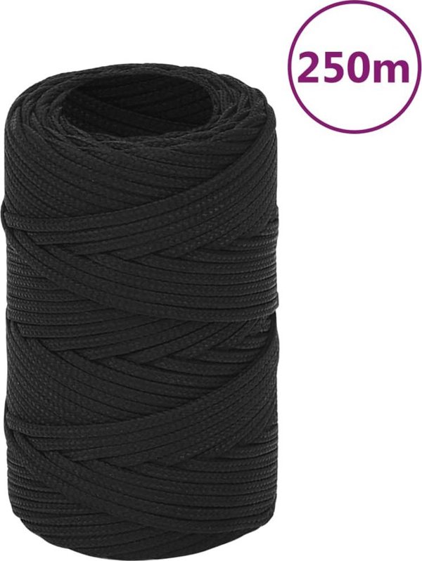 vidaXL Linka zeglarska czarna jednolita 2 mm 250 m polipropylen