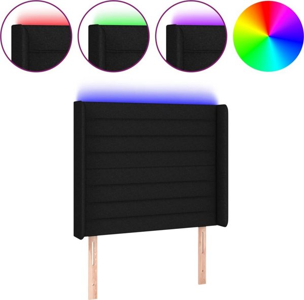 vidaXL Κεφαλάρι κρεβατιού με LED, μαύρο, 103x16x118/128 εκ., ύφασμα