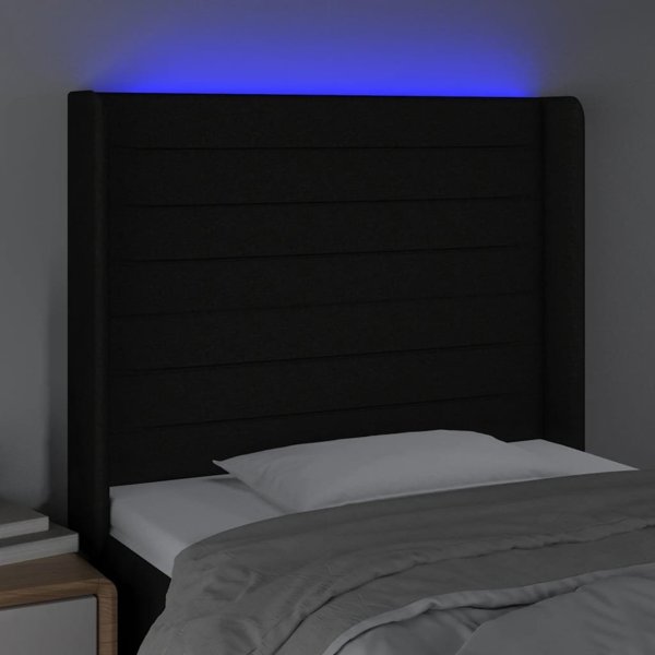 vidaXL Κεφαλάρι κρεβατιού με LED, μαύρο, 103x16x118/128 εκ., ύφασμα