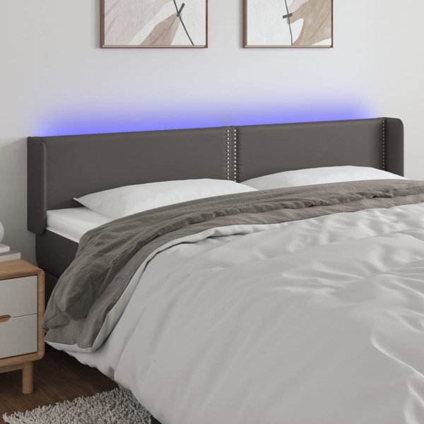 vidaXL Κεφαλάρι κρεβατιού με LED, γκρι, 203x16x78/88 cm, τεχνητό δέρμα