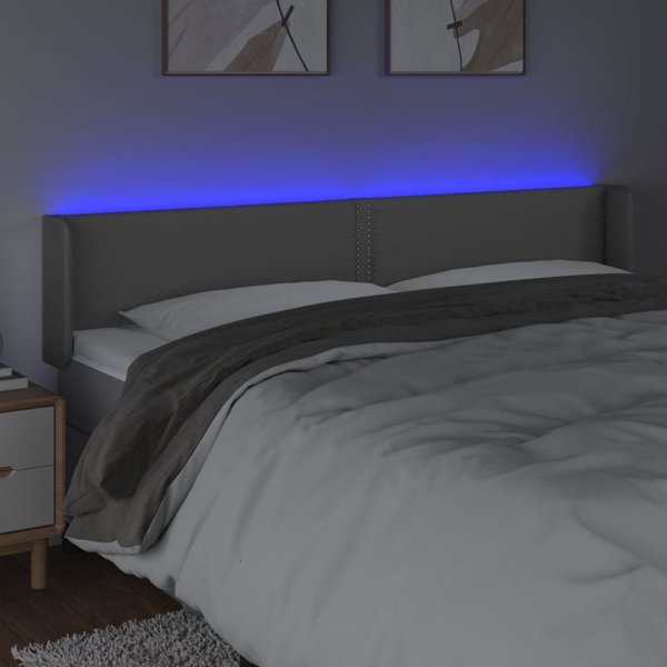 vidaXL Κεφαλάρι κρεβατιού με LED, γκρι, 203x16x78/88 cm, τεχνητό δέρμα