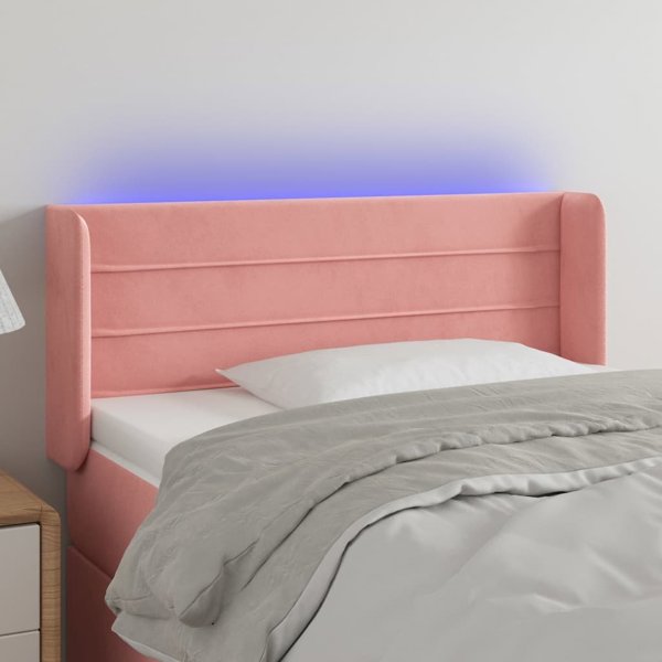 vidaXL Zaglowek do lozka z LED, rozowy, 103x16x78/88 cm, aksamit
