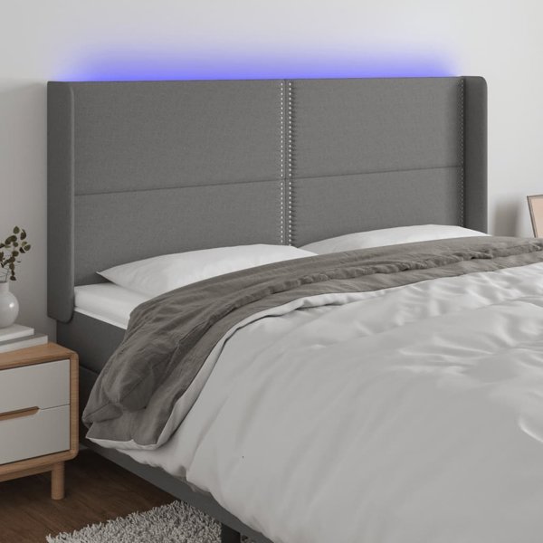 vidaXL Zaglowek do lozka z LED, ciemnoszary, 203x16x118/128cm, tkanina