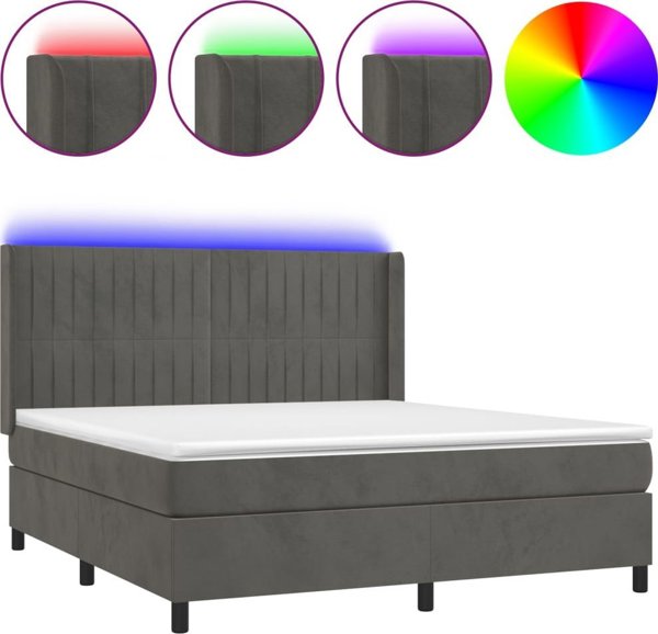 vidaXL Κρεβάτι κοντινεντάλ με στρώμα και LED, βελούδο γκρι, 180x200cm