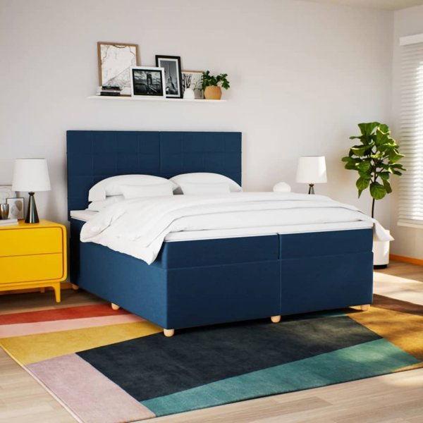 vidaXL Κρεβάτι Continental με στρώμα, μπλε, ύφασμα 200x200 εκ