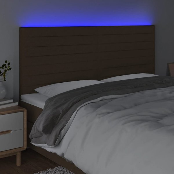vidaXL Κεφαλάρι για κρεβάτι με LED, σκούρο καφέ, 200x5x118/128 εκ., ύφασμα