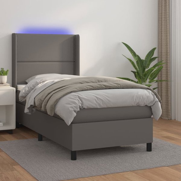 vidaXL Κρεβάτι κοντινενταλ με στρώμα και LED γκρι οικοδέρμα 100x200cm