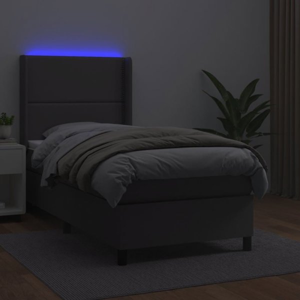 vidaXL Κρεβάτι κοντινενταλ με στρώμα και LED γκρι οικοδέρμα 100x200cm