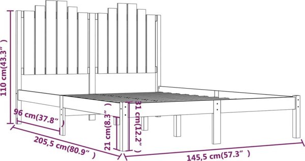 vidaXL Rama κρεβατιού από συμπαγές ξύλο πεύκου 140x200 cm