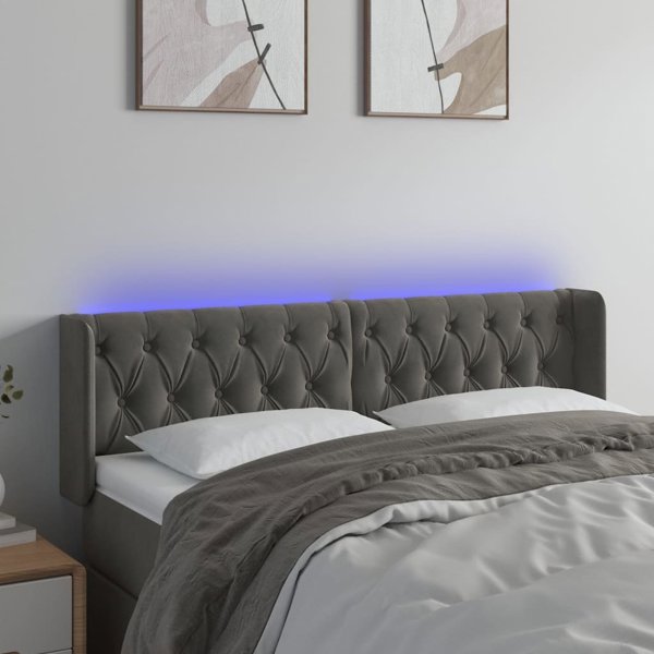 Κεφαλάρι κρεβατιού vidaXL με LED, σκούρο γκρι, 147x16x78/88 cm, βελούδο