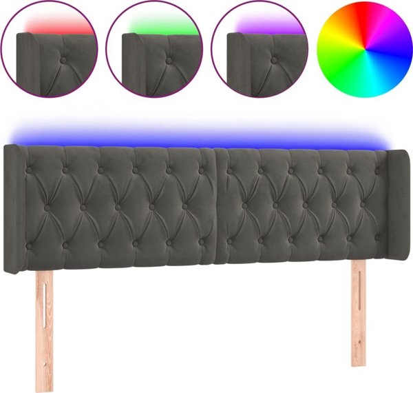 Κεφαλάρι κρεβατιού vidaXL με LED, σκούρο γκρι, 147x16x78/88 cm, βελούδο