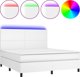 vidaXL Κρεβάτι κοντινεντάλ με στρώμα και LED, λευκή οικολογική δερματίνη 160x200 εκ.